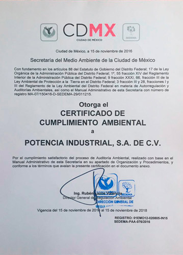 Certificado de Cumplimiento Ambiental