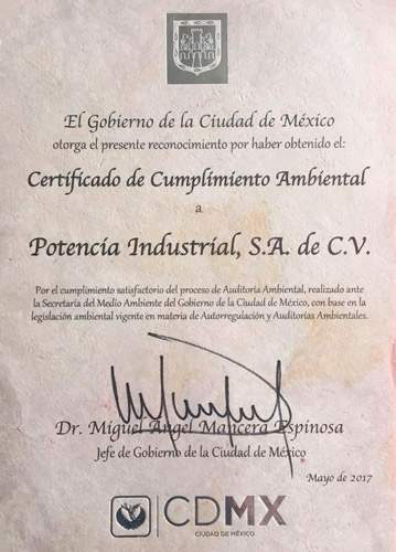 Certificado de Cumplimiento Ambiental